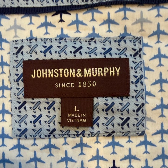 Johnston & Murphy White and Blue Airplane Short Sleeve Button Down Large - Picture 2 of 7